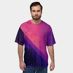 Футболка оверсайз мужская Неоновая пыль и лучи - Тёмно-розовый, цвет: 3D-принт — фото 2