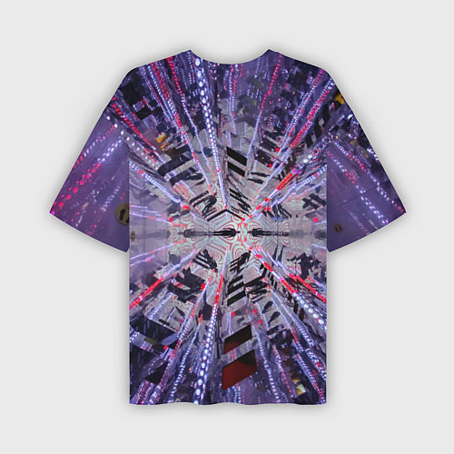 Мужская футболка оверсайз Неоновый абстрактный коридор - Фиолетовый / 3D-принт – фото 2