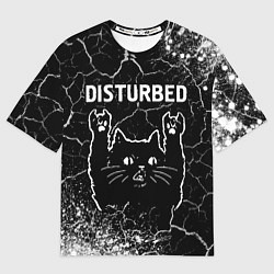 Мужская футболка оверсайз Группа Disturbed и Рок Кот
