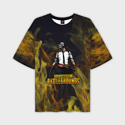 Мужская футболка оверсайз PlayerUnknowns Battlegrounds жёлтое пламя
