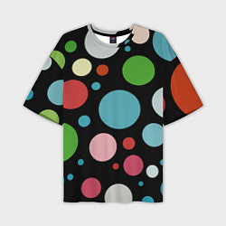 Мужская футболка оверсайз Разноцветные круги на чёрном фоне