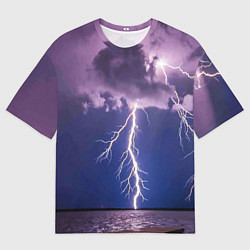 Футболка оверсайз мужская Разряд молний над океаном, цвет: 3D-принт
