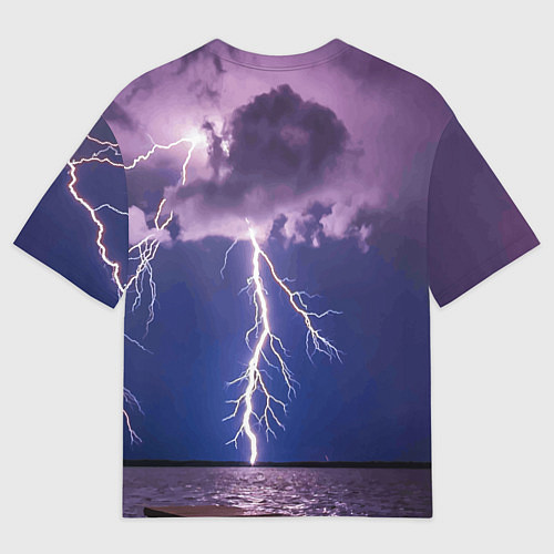 Мужская футболка оверсайз Разряд молний над океаном / 3D-принт – фото 2