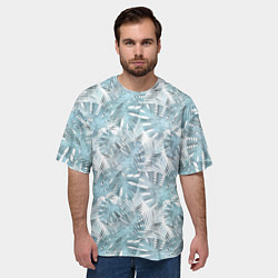 Футболка оверсайз мужская Голубые листья пальмы на белом, цвет: 3D-принт — фото 2