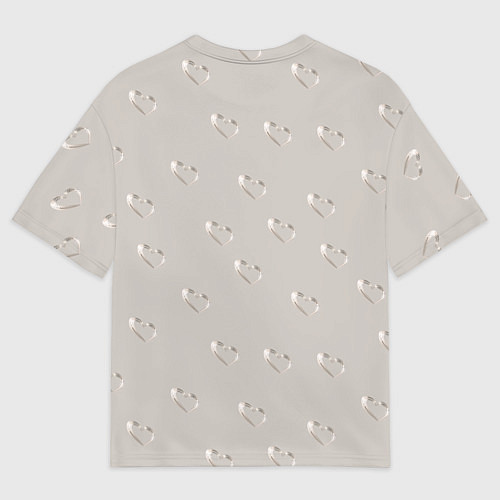 Мужская футболка оверсайз Серебряные сердечки на сером фоне / 3D-принт – фото 2