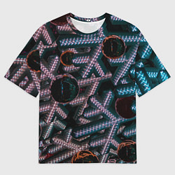 Футболка оверсайз мужская Абстрактные металлические фигуры - Сиреневый, цвет: 3D-принт