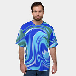 Футболка оверсайз мужская Тай-дай с синим, зелёным и белым цветом, цвет: 3D-принт — фото 2