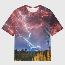 Футболка оверсайз мужская Грозовые разряды молний над лесом, цвет: 3D-принт