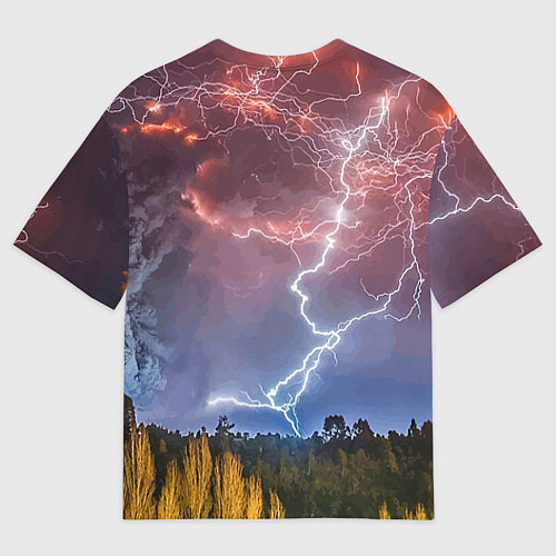 Мужская футболка оверсайз Грозовые разряды молний над лесом / 3D-принт – фото 2