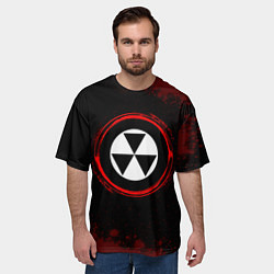 Футболка оверсайз мужская Символ Fallout и краска вокруг на темном фоне, цвет: 3D-принт — фото 2