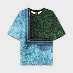 Мужская футболка оверсайз Абстрактные лёд и трава - Синезелёный