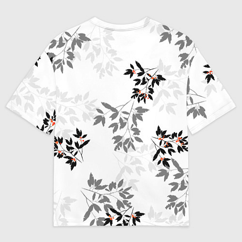 Мужская футболка оверсайз Черные и серые ветки с красными ягодами, паттерн / 3D-принт – фото 2