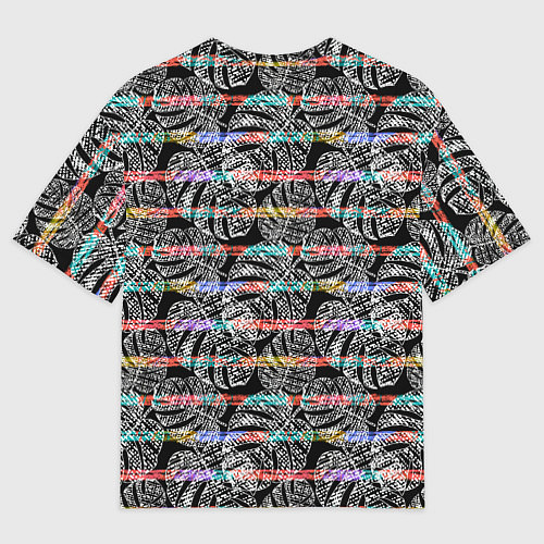 Мужская футболка оверсайз Листья монстеры на черном в полоску / 3D-принт – фото 2