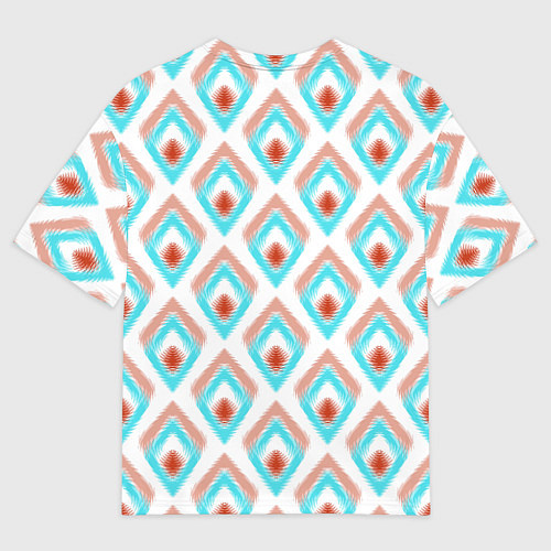 Мужская футболка оверсайз Бирюзовые с рыжим неоновые абстрактные ромбы / 3D-принт – фото 2