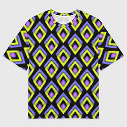 Футболка оверсайз мужская Yellow-pink rhombuses on black, цвет: 3D-принт