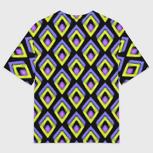 Мужская футболка оверсайз Yellow-pink rhombuses on black / 3D-принт – фото 2