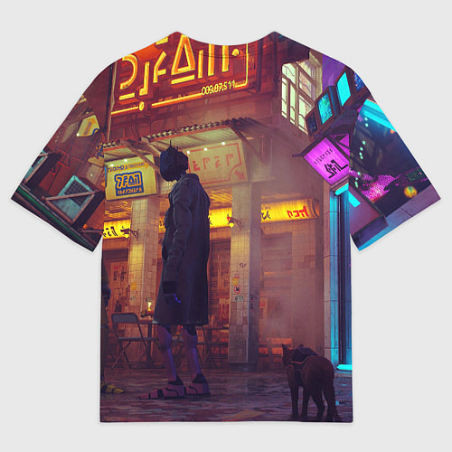 Мужская футболка оверсайз Stray Cat x Robots / 3D-принт – фото 2