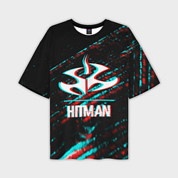 Мужская футболка оверсайз Hitman в стиле Glitch и Баги Графики на темном фон