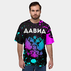 Футболка оверсайз мужская Давид - неоновый герб России, цвет: 3D-принт — фото 2