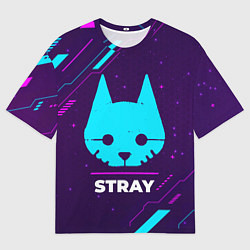 Футболка оверсайз мужская Символ Stray в неоновых цветах на темном фоне, цвет: 3D-принт