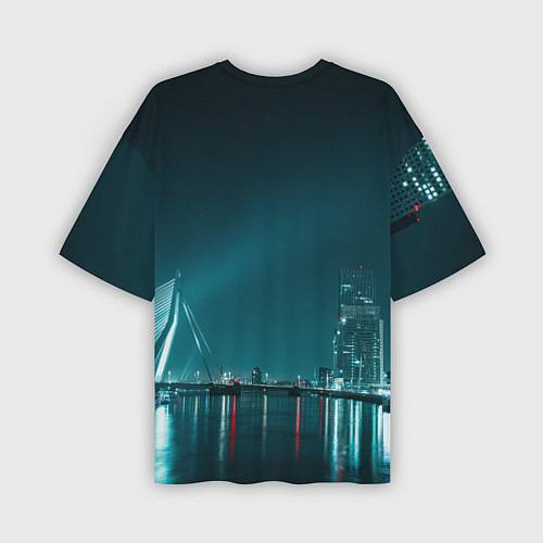 Мужская футболка оверсайз Неоновый мост и город - Светло-синий / 3D-принт – фото 2