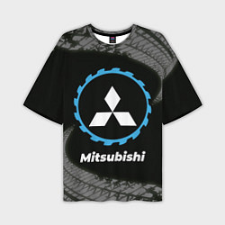 Мужская футболка оверсайз Mitsubishi в стиле Top Gear со следами шин на фоне