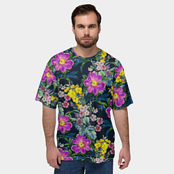 Футболка оверсайз мужская Цветы Фиолетовые Пионы, цвет: 3D-принт — фото 2