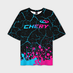 Футболка оверсайз мужская Chery - neon gradient: символ сверху, цвет: 3D-принт