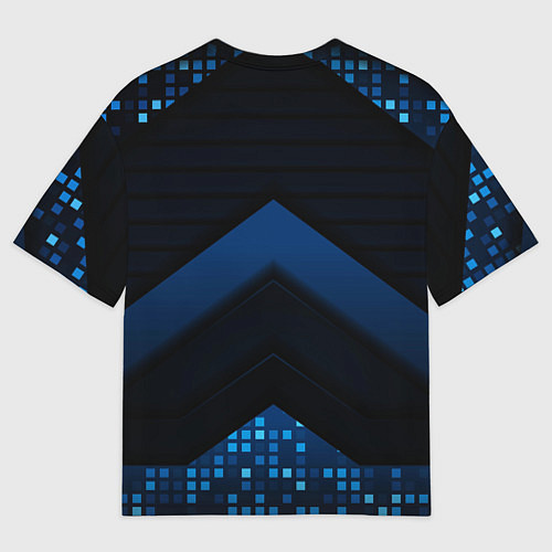 Мужская футболка оверсайз Синий неоновый герб России / 3D-принт – фото 2