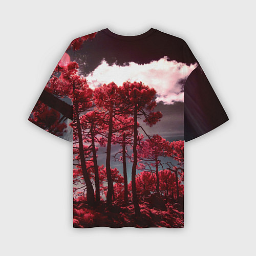 Мужская футболка оверсайз Абстрактные красные деревья и облака / 3D-принт – фото 2
