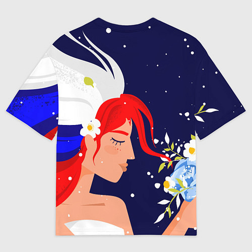 Мужская футболка оверсайз Русская девушка с триколором на волосах / 3D-принт – фото 2