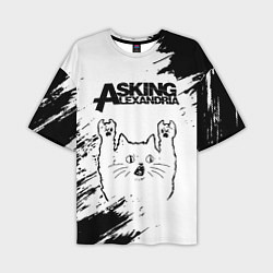 Мужская футболка оверсайз Asking Alexandria рок кот на светлом фоне