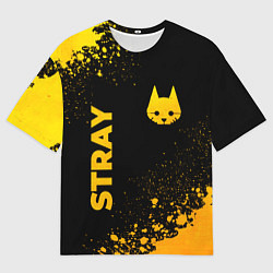Футболка оверсайз мужская Stray - gold gradient: символ и надпись вертикальн, цвет: 3D-принт