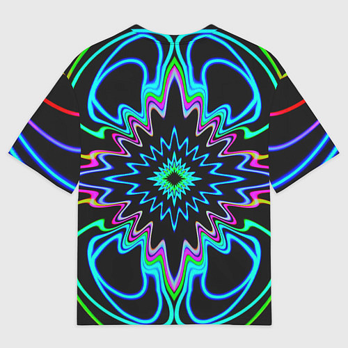 Мужская футболка оверсайз Абстрактные неоновые разноцветные узоры во тьме / 3D-принт – фото 2