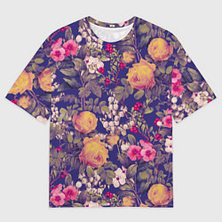 Футболка оверсайз мужская Летний Букет Цветов На Синем Фоне, цвет: 3D-принт