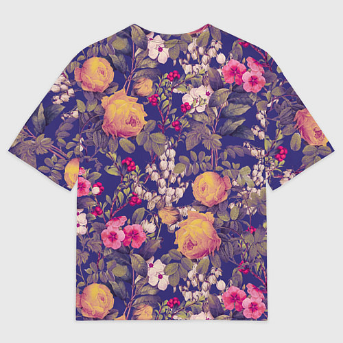 Мужская футболка оверсайз Летний Букет Цветов На Синем Фоне / 3D-принт – фото 2
