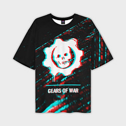 Мужская футболка оверсайз Gears of War в стиле glitch и баги графики на темн