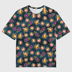 Футболка оверсайз мужская Баклажаны персики бананы паттерн, цвет: 3D-принт