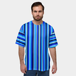 Футболка оверсайз мужская Сине голубые полосы, цвет: 3D-принт — фото 2