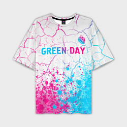 Мужская футболка оверсайз Green Day neon gradient style: символ сверху