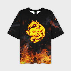 Мужская футболка оверсайз Огнедышащий дракон и пламя
