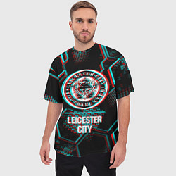 Футболка оверсайз мужская Leicester City FC в стиле glitch на темном фоне, цвет: 3D-принт — фото 2