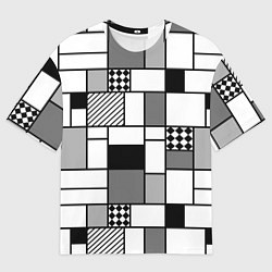 Футболка оверсайз мужская Черно белый геометрический скандинавский узор, цвет: 3D-принт