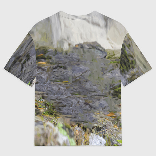 Мужская футболка оверсайз Снежный барс среди скал / 3D-принт – фото 2