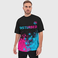 Футболка оверсайз мужская Disturbed - neon gradient: символ сверху, цвет: 3D-принт — фото 2