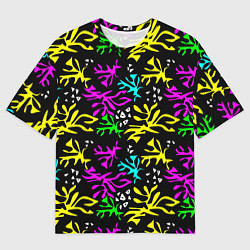 Футболка оверсайз мужская Неоновый абстрактный узор на черном фоне, цвет: 3D-принт