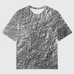 Мужская футболка оверсайз Логотип Тойоты на фоне скалы - внедорожник