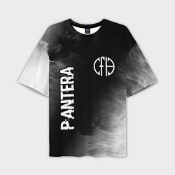 Мужская футболка оверсайз Pantera glitch на темном фоне: символ и надпись ве