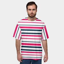 Футболка оверсайз мужская Красные и синие полосы на белом, цвет: 3D-принт — фото 2