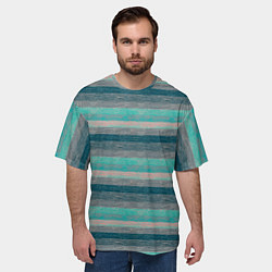 Футболка оверсайз мужская Серые, зеленые полосы с текстурой дерева, цвет: 3D-принт — фото 2